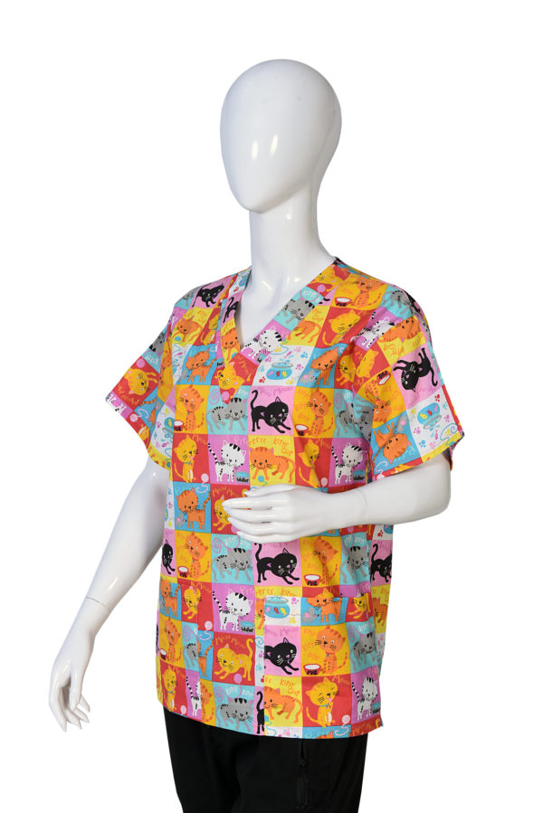 Women Printed Scrub Top Cat Print - Image 2