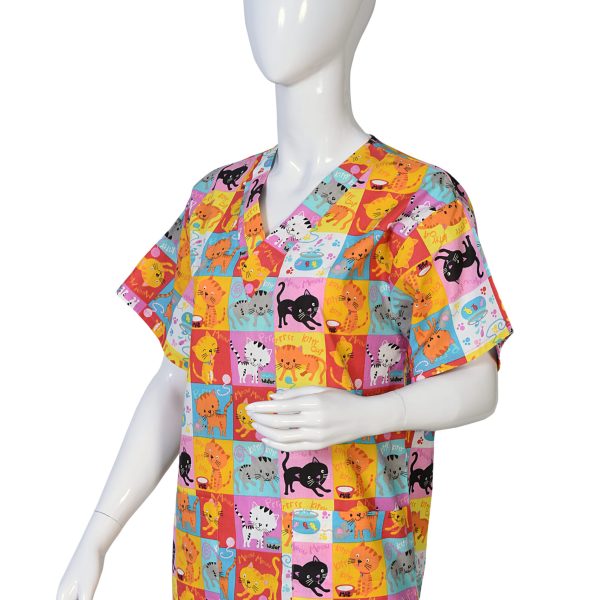 Women Printed Scrub Top Cat Print