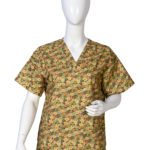 Women Printed Scrub Top Gold Flower Print
