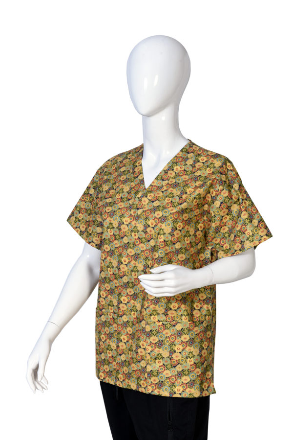 Women Printed Scrub Top Gold Flower Print - Image 2