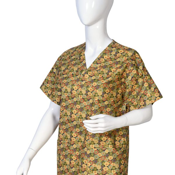 Women Printed Scrub Top Gold Flower Print
