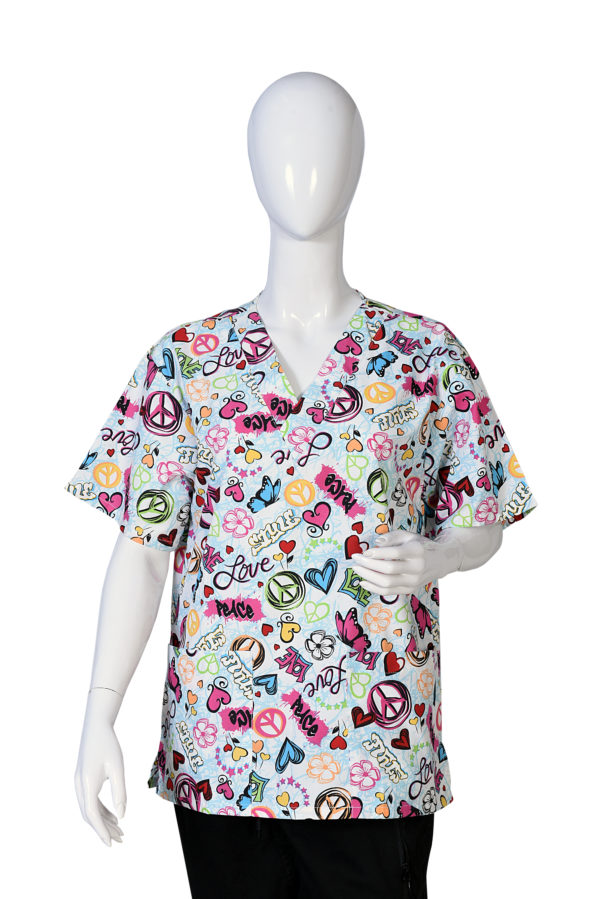 Women Printed Scrub Top Love Style Print