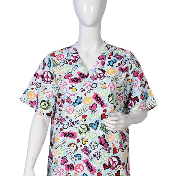 Women Printed Scrub Top Love Style Print