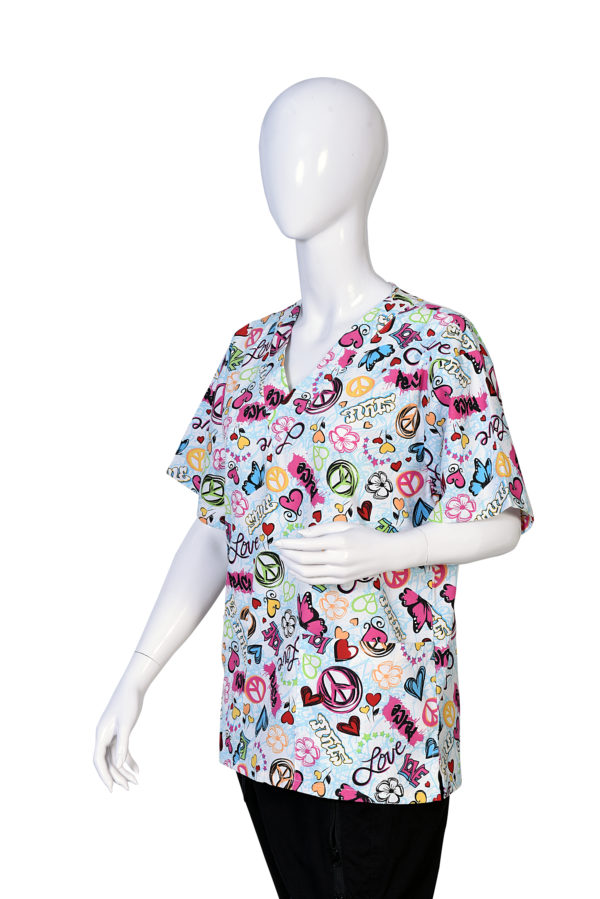 Women Printed Scrub Top Love Style Print - Image 2