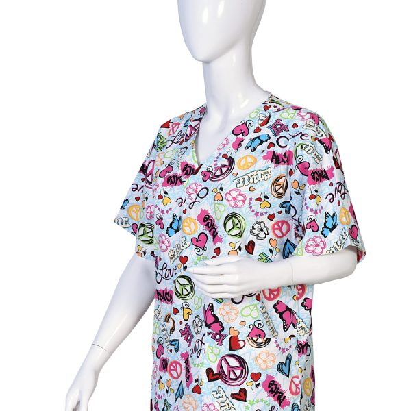Women Printed Scrub Top Love Style Print